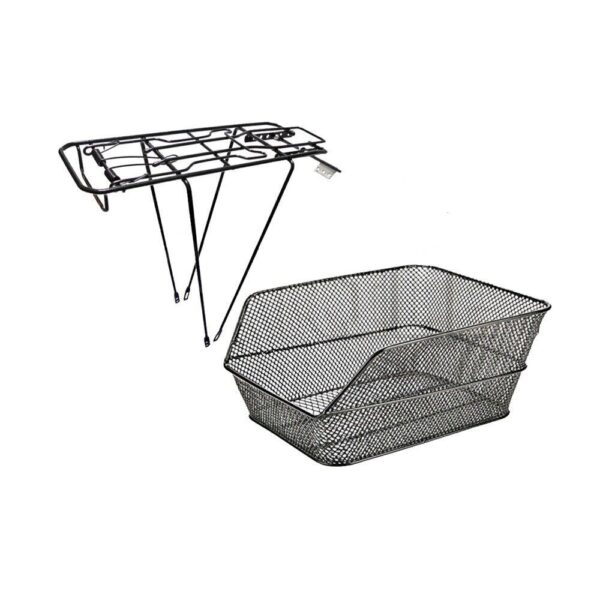 Cestino Posteriore Rettangolare Nero + Portapacchi Bici Olanda - City Bike - Mtb