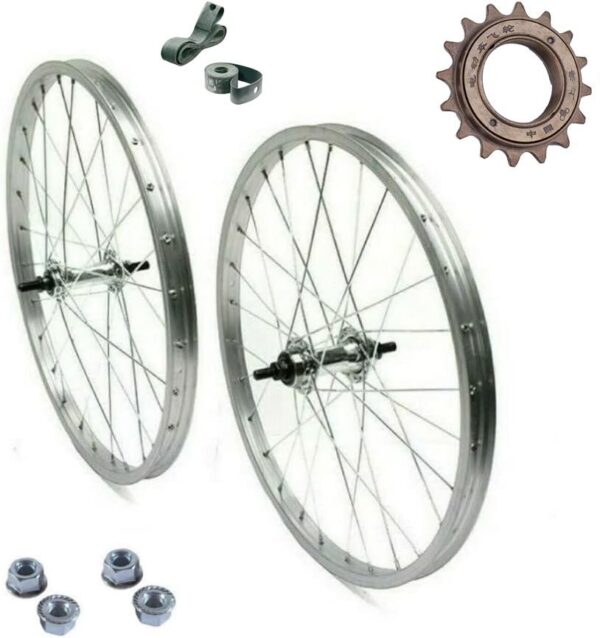 Coppia Ruota / Cerchio Anteriore + Posteriore 20 X 1.75 Bici + Pignone 16 Denti
