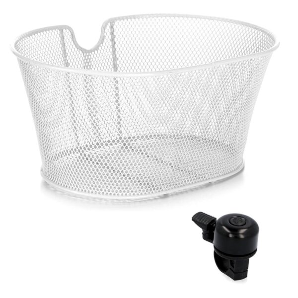 Cestino Anteriore Bianco Bici Resistente Unisex + Campanello Classico Bicicletta