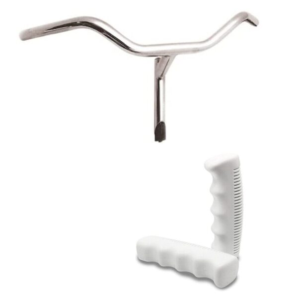 Manubrio Cromato In Acciao 22,2 Mm Per Bici + Coppia Manopole Bianco Bici
