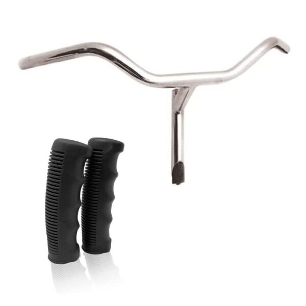 Manubrio In Acciaio + Coppia Di Manopole In Gomma Antiscivolo Nero - Bicicletta