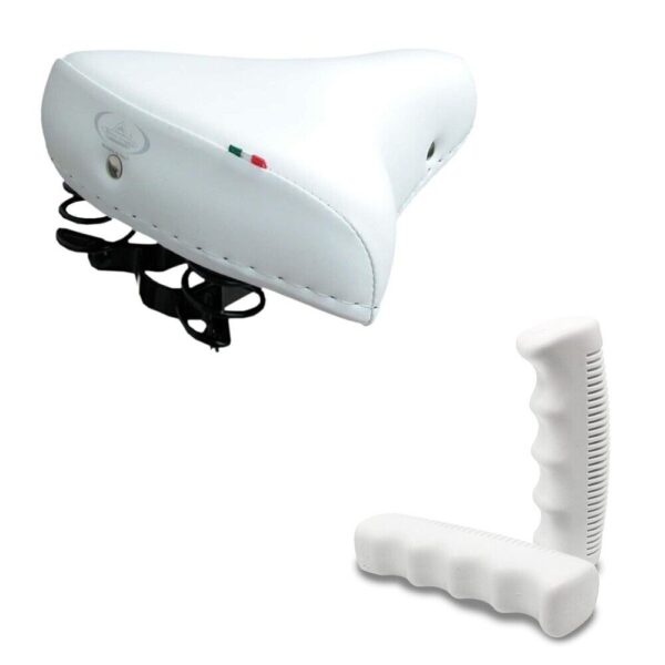 Sella Montegrappa Bianca Con Molle In Pelle + Coppia Manopole Gomma - Bici