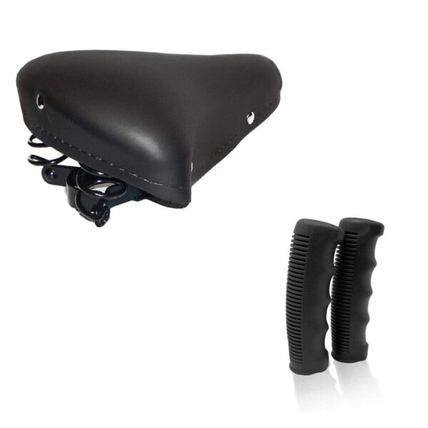 Sella Montegrappa Con Molle In Pelle Nera + Coppia Manopole Gomma Nero - Bici