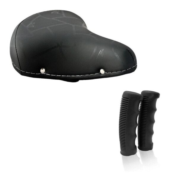 Sella Bici Montegrappa 07f Pelle Nera + Coppia Manopole Gomma Nero -Citybike