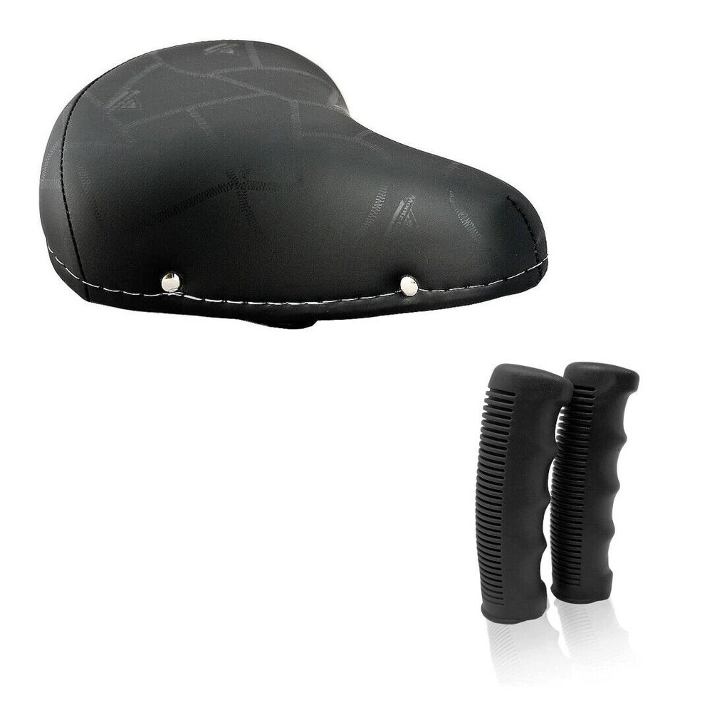 Sella Bici Montegrappa 07f Pelle Nera + Coppia Manopole Gomma Nero -Citybike