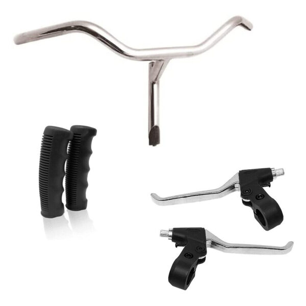 Manubrio Cromato In Acciaio+Coppia Leve Freno + Coppia Manopole Nero- Bicicletta