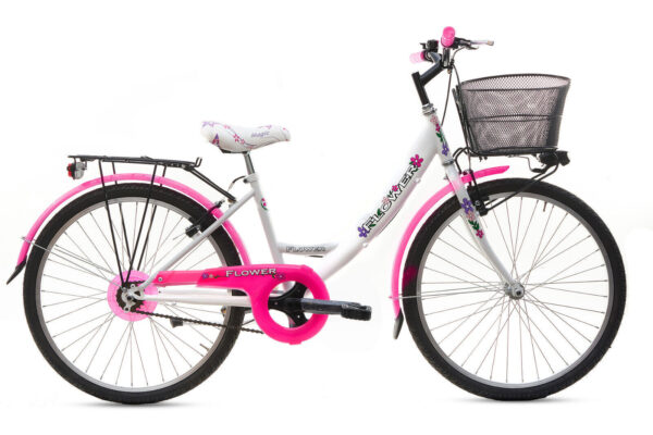 Bicicletta Bambina Ragazza Da Passeggio Misura 24 Bici Cestino Floreale Fluo