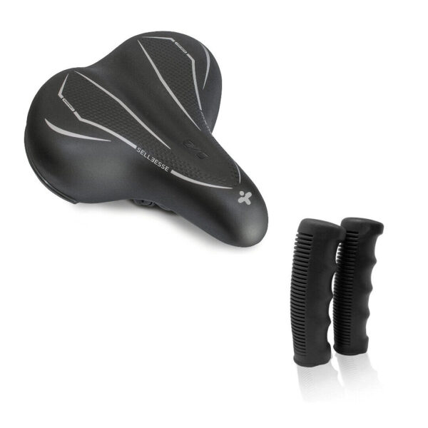 Sella Bici Imbottitura Comoda Nero/Grigio + Coppia Manopole Gomma Nero- Citybike