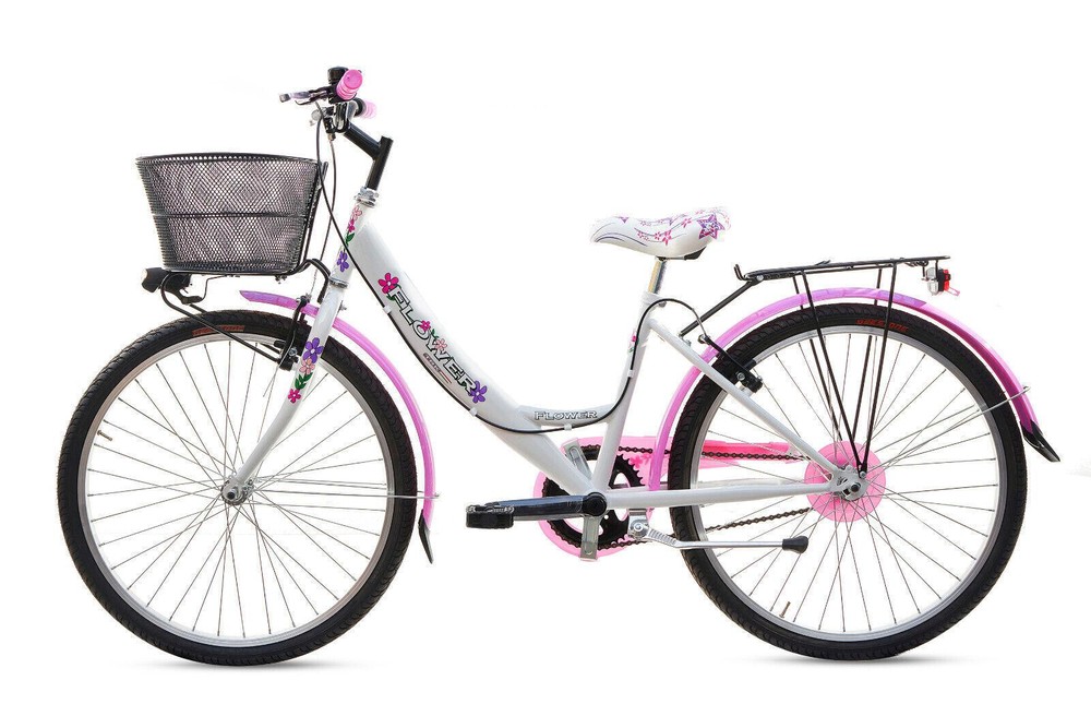 Bicicletta Bambina Ragazza Da Passeggio Misura 24 Bici Cestino Floreale Bianca - immagine 2