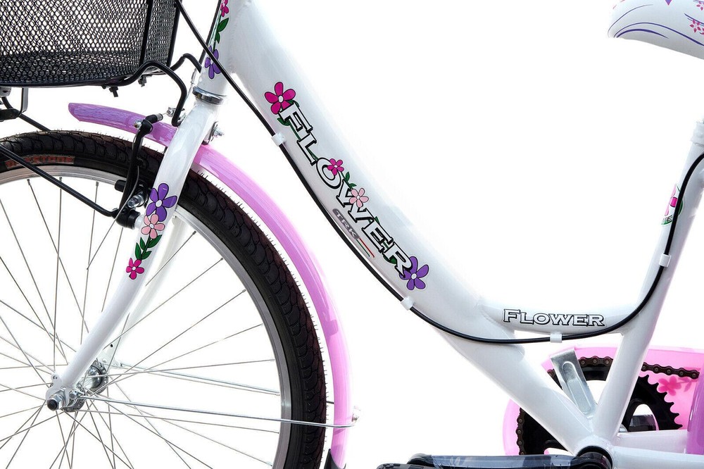 Bicicletta Bambina Ragazza Da Passeggio Misura 24 Bici Cestino Floreale Bianca - immagine 6