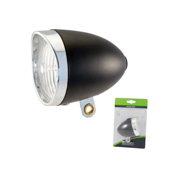 Faro Bici Fanale Anteriore Retro Colore Nero 3 Led A Luce Bianca Cromato
