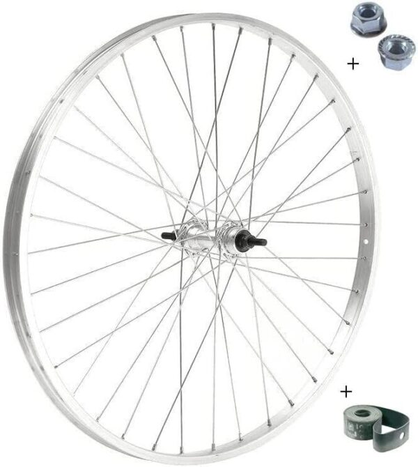 Ruota Bici Posteriore 26 X 1 3/8 1 Velocita Alluminio City Bike Con Dadi + Flap