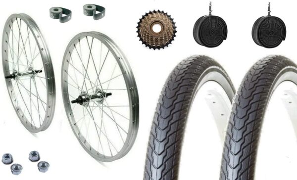 Coppia Ruote Bici Complete 28x1.75 Cerchio+ Ruota Libera 7 Velocita' + Cop + Cam