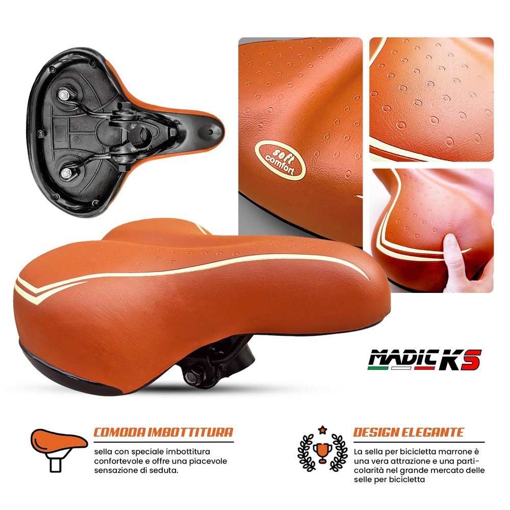 Sella Marrone Per Bici City Bike Confort Comoda Unisex Completa Di Morsetto - immagine 5