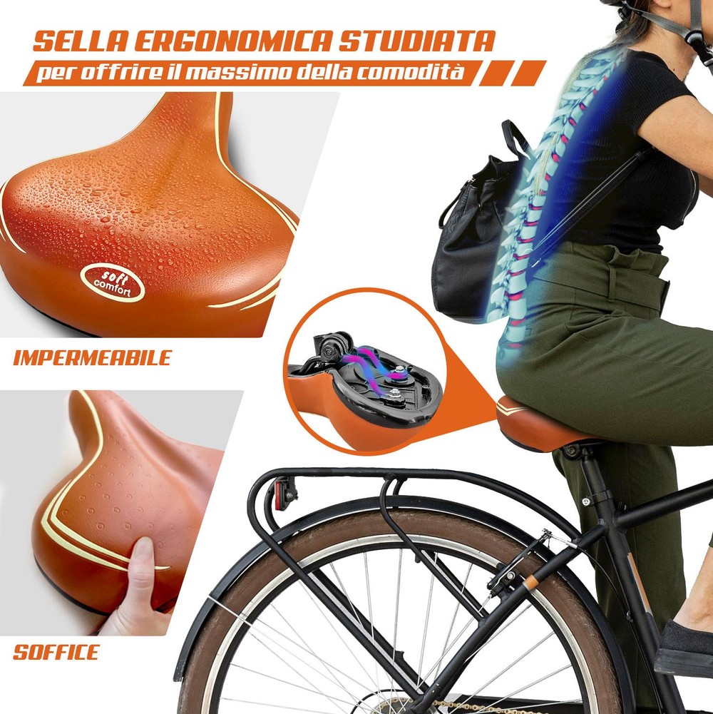 Sella Marrone Per Bici City Bike Confort Comoda Unisex Completa Di Morsetto - immagine 4