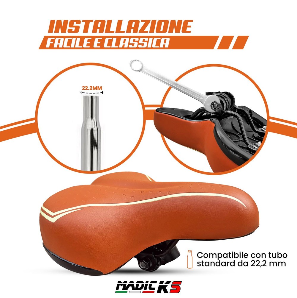 Sella Marrone Per Bici City Bike Confort Comoda Unisex Completa Di Morsetto - immagine 3