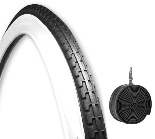 Copertone 24 X 1.75 + Camera Bianco/Nero Per Bici 24" Bicicletta Pneumatico
