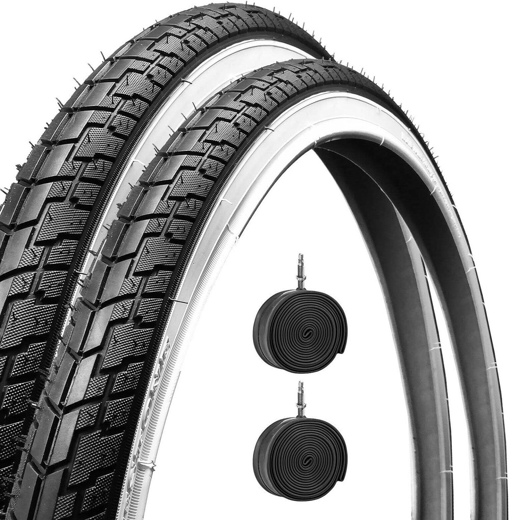 Coppia Copertone 700 X 35 C (28 5/8 3/8) + Camere D'Aria Bianco/Nero Per Bici 28"