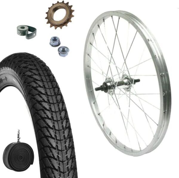 Cerchio Ruota Completa Posteriore 20" X 1.75 + Copertone + Camera + Ruota Libera 16