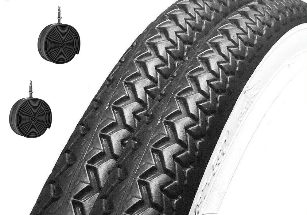 2 Copertoni + 2 Camere D'Aria 26 X 1 3/8 Per Bicicletta City Bike Bianco /Nero