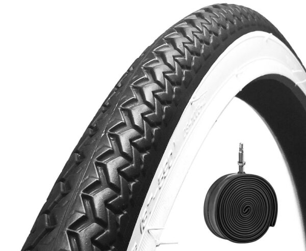 Copertone 26 X 1.3/8 Bianco/Nero + Camera Per Bici Bicicletta Bike Pneumatico