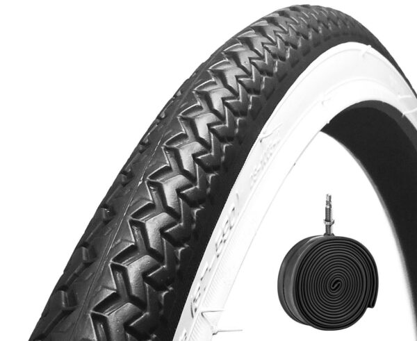 Copertone 26 X 1.3/8 Bianco/Nero + Camera Per Bici Bicicletta Bike Pneumatico