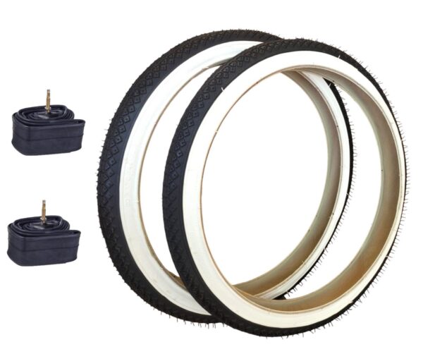 Coppia Copertoni 20 X 1.75 Bianco/Nero + Camere Per Bici 20 Bicicletta Pneumatic
