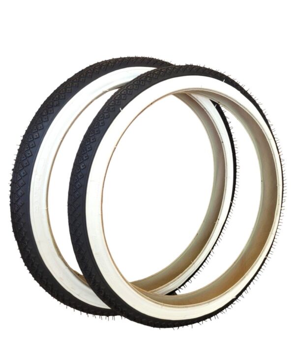 Coppia Copertone 20 X 1.75 Bianco/Nero Per Bici 20" Bicicletta Pneumatico Gomma