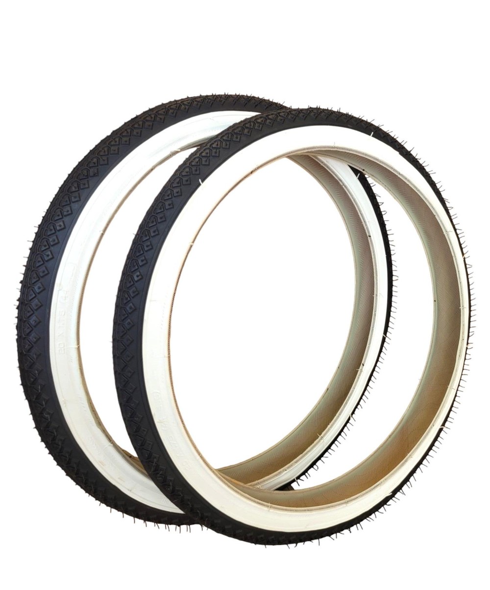 Coppia Copertone 20 X 1.75 Bianco/Nero Per Bici 20" Bicicletta Pneumatico Gomma
