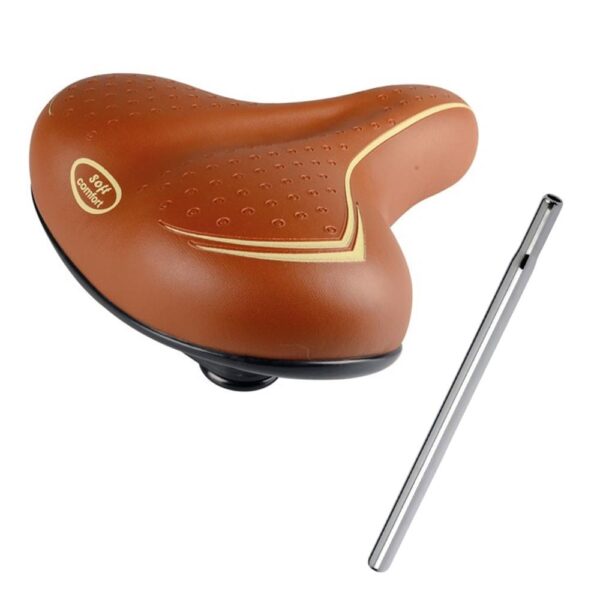 Sella Marrone Beige Per Bici City Bike Confort Comoda Unisex + Tubo Sella Cromato