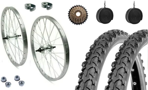 Coppia Cerchi Posteriore + Anteriore 26 X 1.75 + Cop 26x1.95 + Cam + Pignone 7v