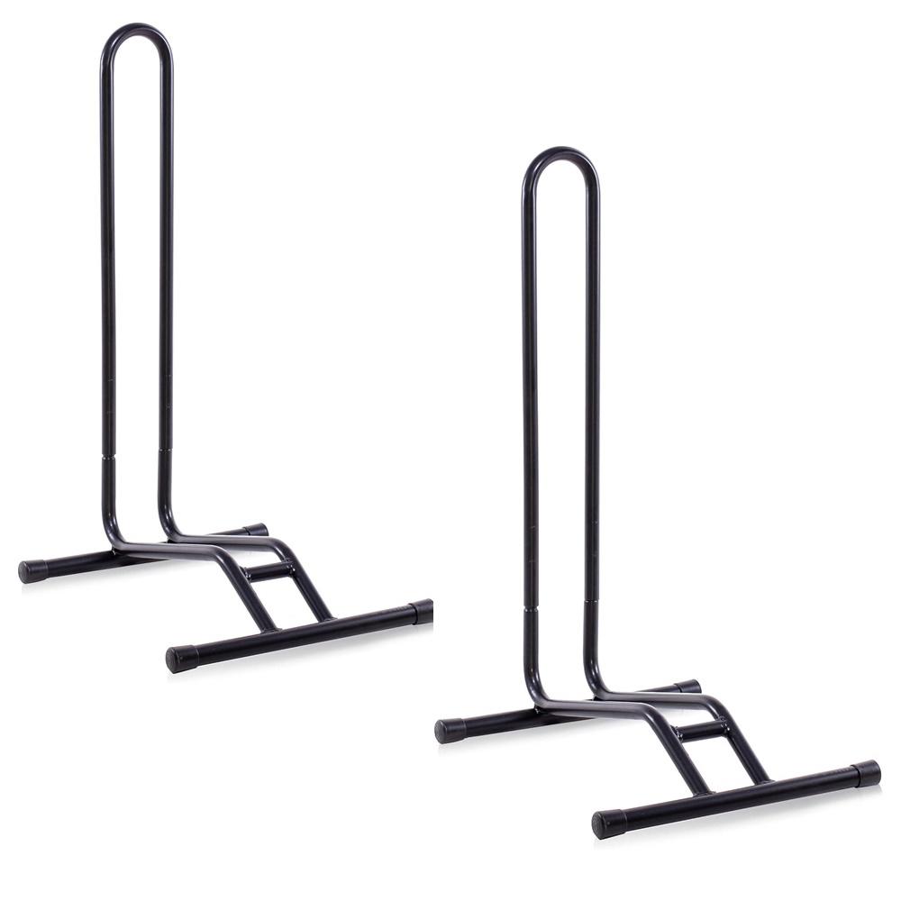 2 Reggicicli Porta Ciclo Alla Ruota Portabici Da Pavimento Nero Per Bici 20" A 29" (Coppia) 8 Cm