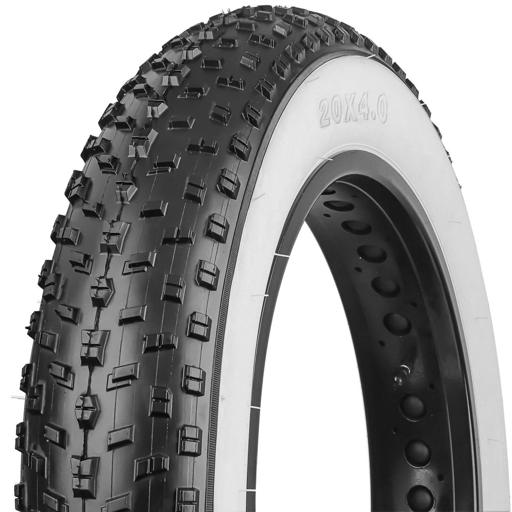 Coppia Copertone Fat Bike Tassellato 20 X 4.0 + Camera D'Aria Bianco/Nero - immagine 4