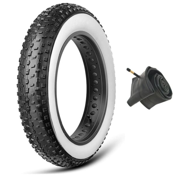 Copertone Fat Bike Tassellato 20 X 4.0 + Camera D'Aria Bianco/Nero Bici Elettrica