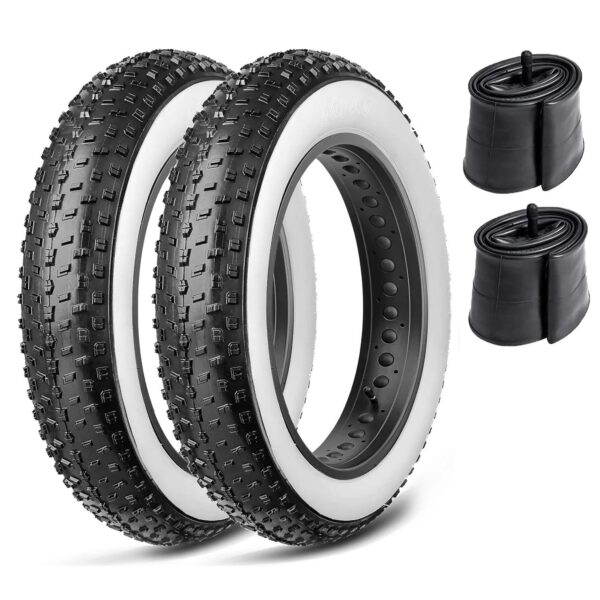 Coppia Copertone Fat Bike Tassellato 20 X 4.0 + Camera D'Aria Bianco/Nero