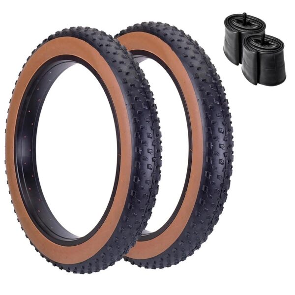 Coppia Copertone Fat Bike Tassellato 20 X 4.0 + Camera D'Aria Marrone/Nero