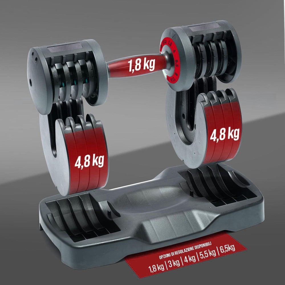 Coppia Manubri Pesi Palestra Casa Da 1.8 A 6.5 Kg - 5 Livelli Regolabili Set Con Base - immagine 3