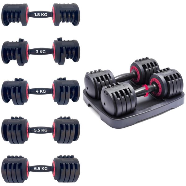 Coppia Manubri Pesi Palestra Casa Da 1.8 A 6.5 Kg - 5 Livelli Regolabili Set Con Base