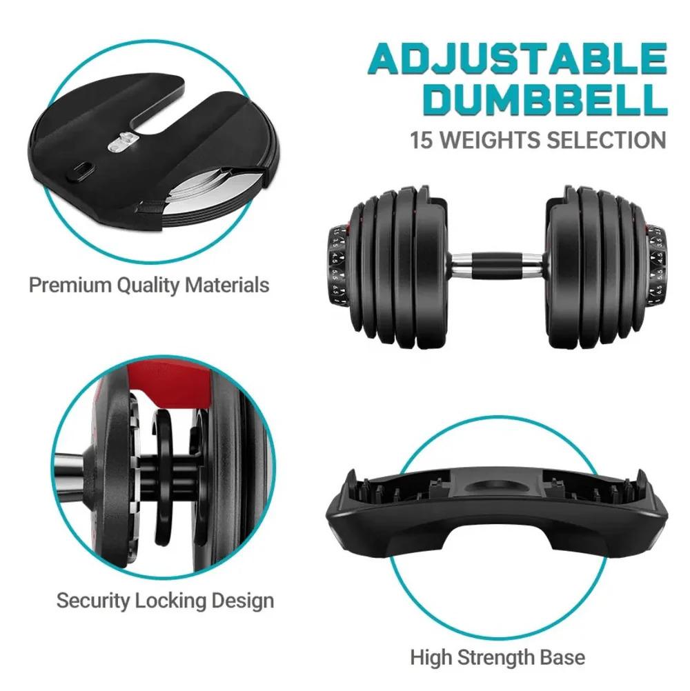 Manubrio Pesi Palestra Casa Da 2.5 A 24 Kg - 15 Livelli Regolabili Set Con Base - immagine 7