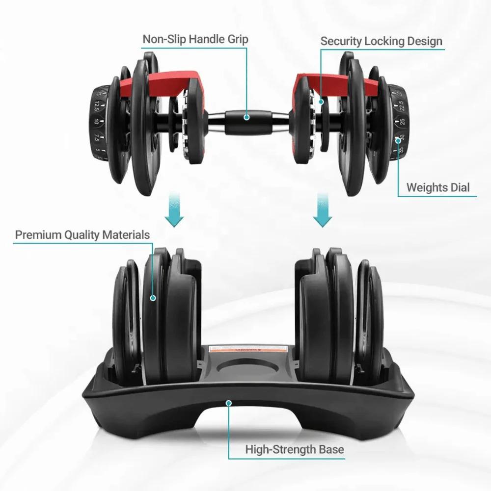 Manubrio Pesi Palestra Casa Da 2.5 A 24 Kg - 15 Livelli Regolabili Set Con Base - immagine 8