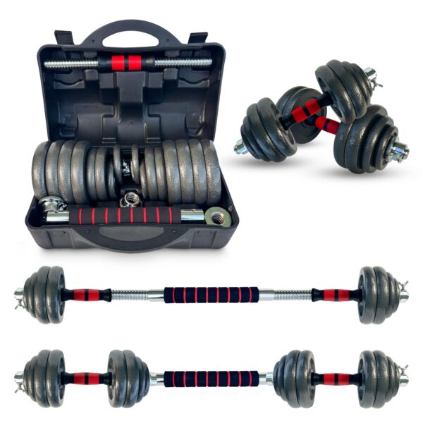 Set Manubri Pesi Palestra Kit Regolabili Con Valigia E Bilanciere 30 Kg Ghisa Gym