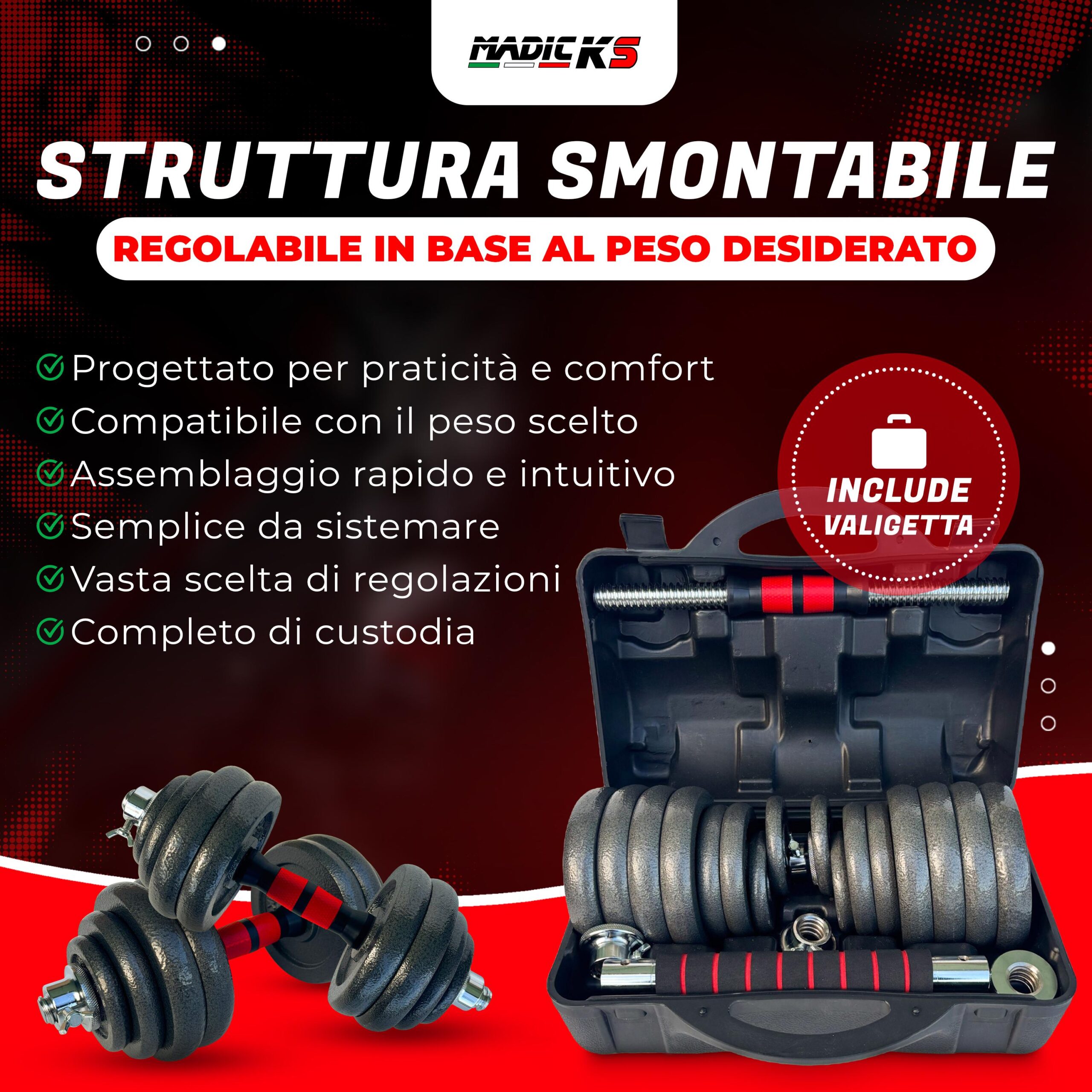 Set Manubri Pesi Palestra Kit Regolabili Con Valigia E Bilanciere 30 Kg Ghisa Gym - immagine 2