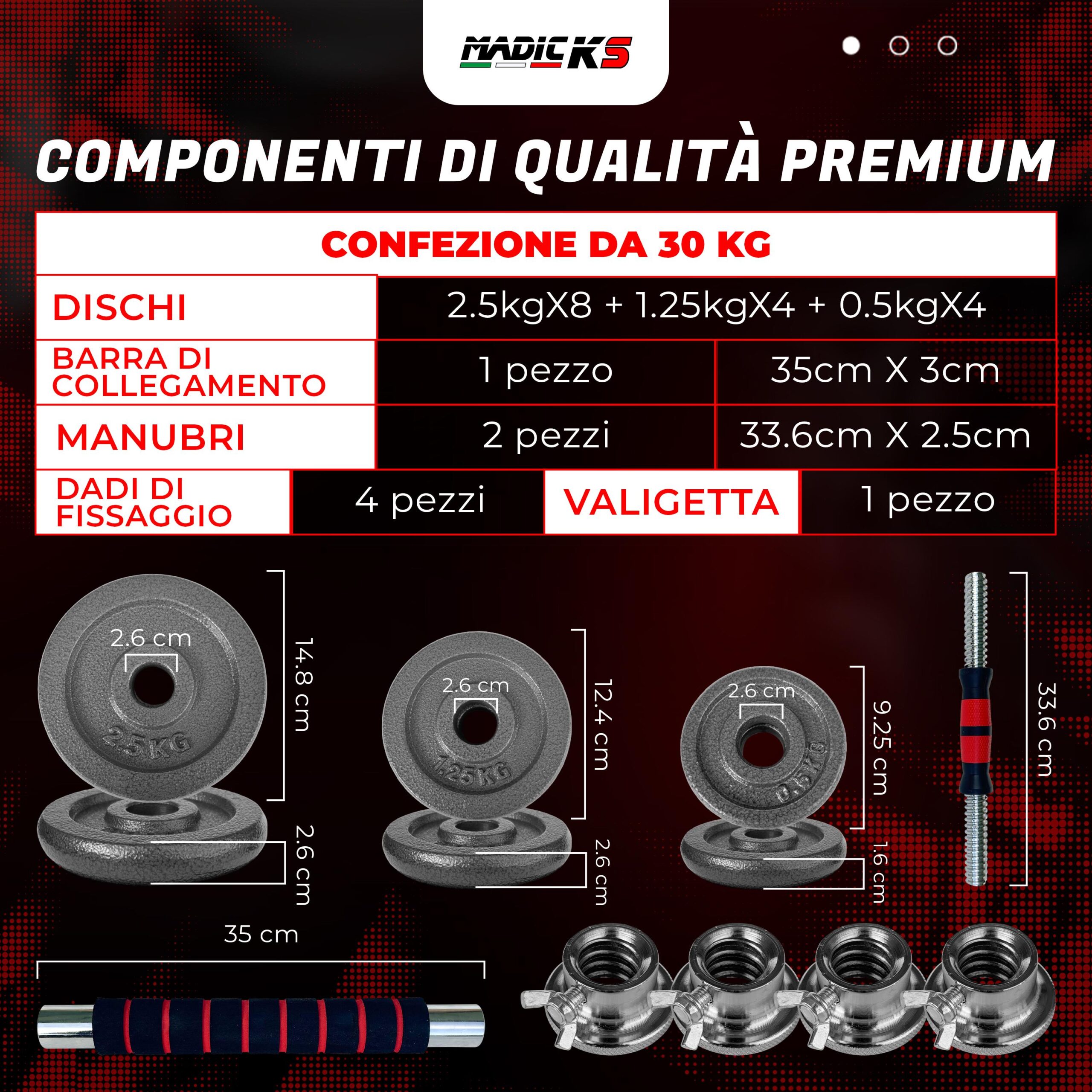Set Manubri Pesi Palestra Kit Regolabili Con Valigia E Bilanciere 30 Kg Ghisa Gym - immagine 3
