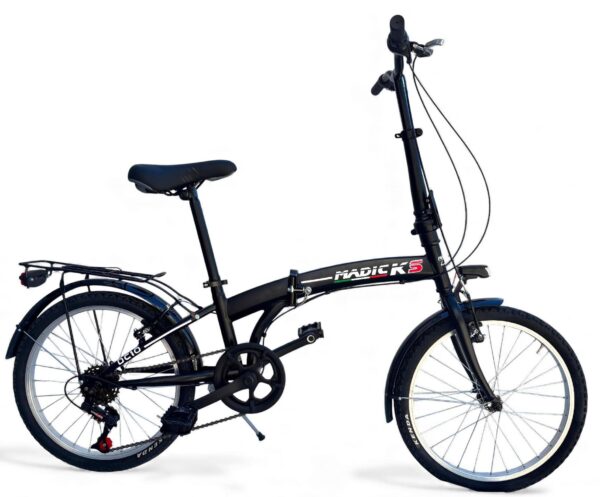 Bicicletta Pieghevole Madicks Folding 20" Nero Con Cambio 6v Unisex City Bike