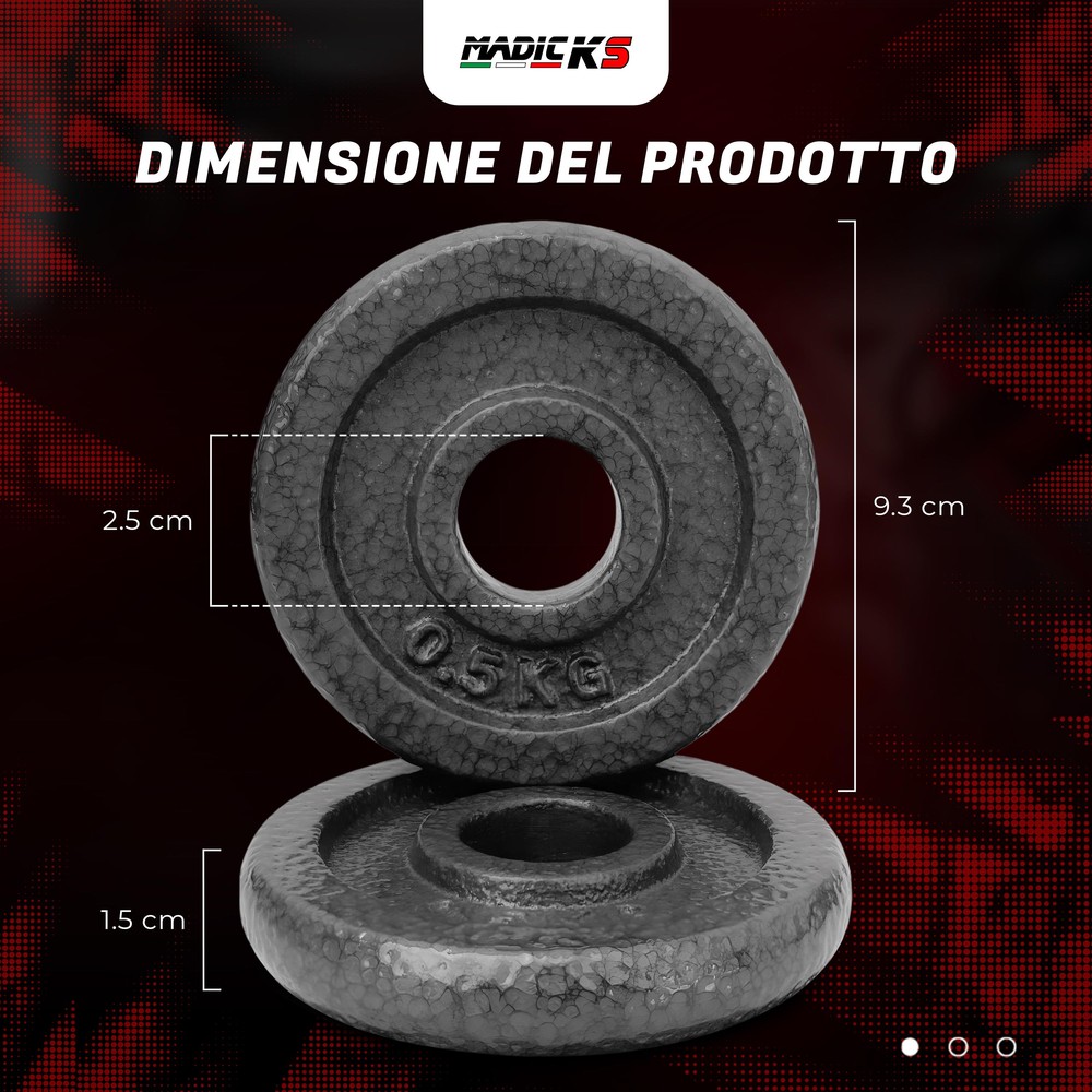Disco Ghisa Nero 0,5 Kg Foro ø25mm Per Bilanciere Manubri Palestra Home Fitness - immagine 2