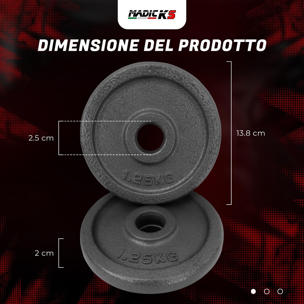 Disco Ghisa Nero 1,25 Kg Foro ø25mm Per Bilanciere Manubri Palestra Home Fitness - immagine 2