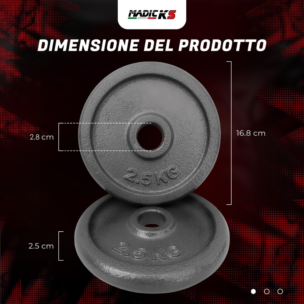Disco Ghisa Nero 2,5 Kg Foro ø28mm Per Bilanciere Manubri Palestra Home Fitness - immagine 2