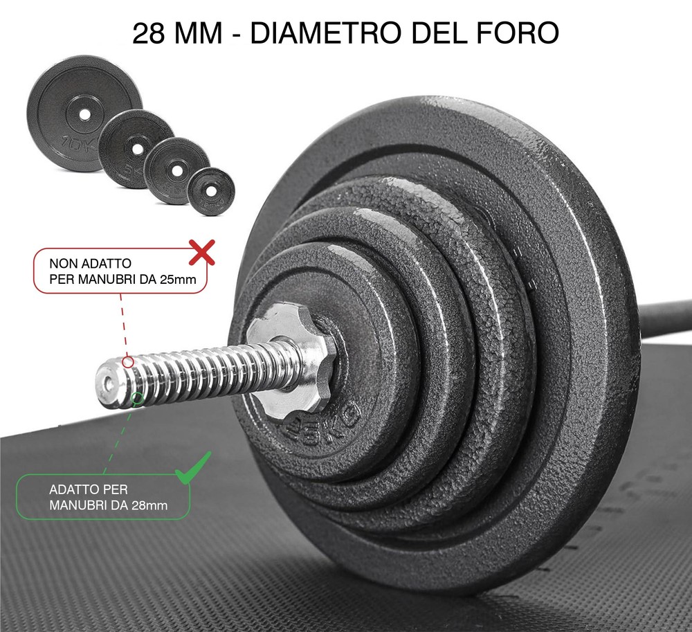 Disco Ghisa Nero 5 Kg Foro ø28mm Per Bilanciere Manubri Palestra Home Fitness - immagine 3