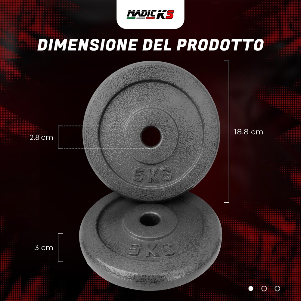 Disco Ghisa Nero 5 Kg Foro ø28mm Per Bilanciere Manubri Palestra Home Fitness - immagine 2