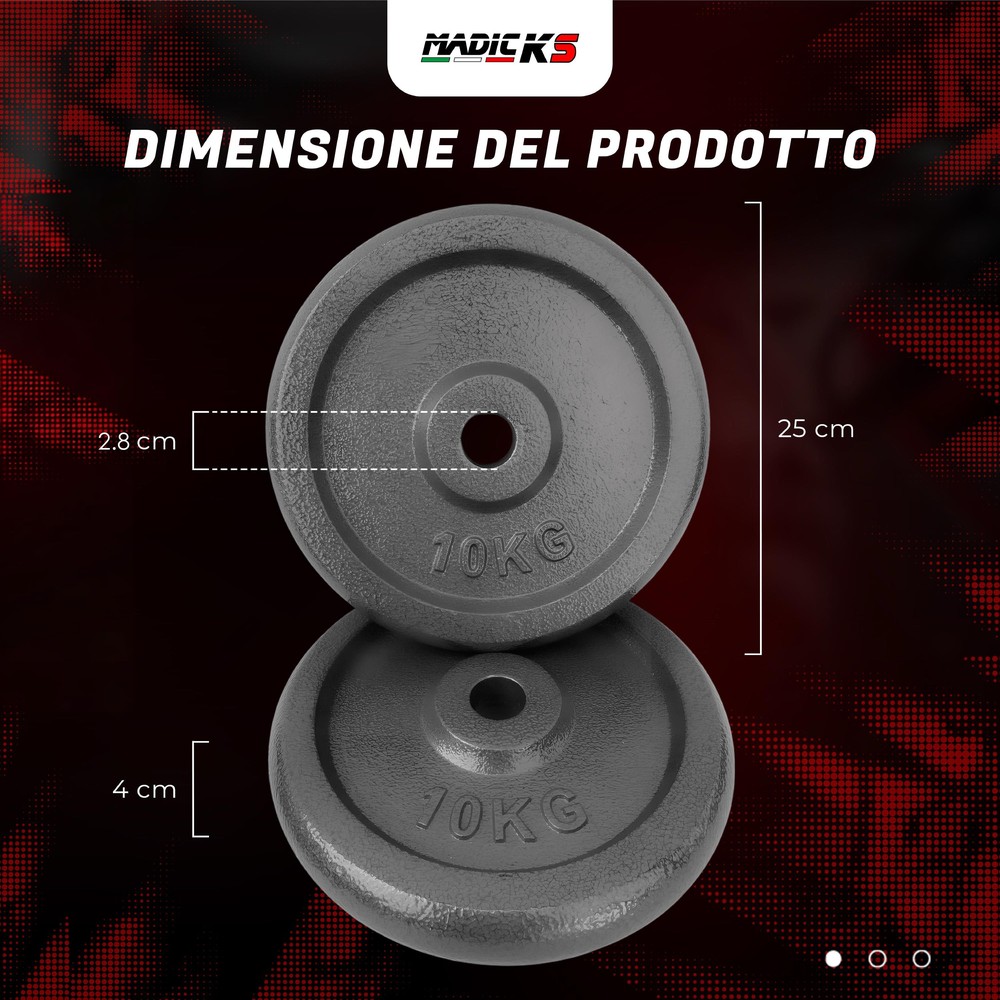 Disco Ghisa Nero 10 Kg Foro ø28mm Per Bilanciere Manubri Palestra Home Fitness - immagine 2
